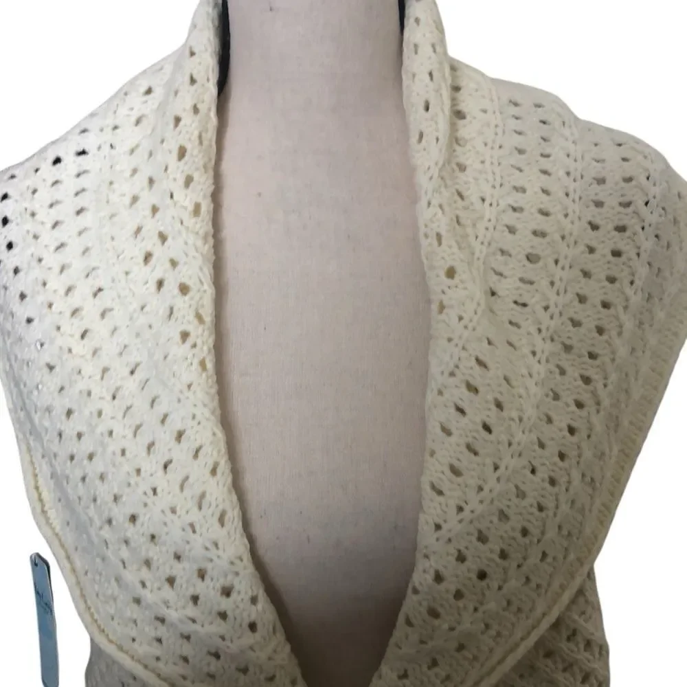 NEW Mud Pie Ivory Crochet Knit Wide Collar Sweater Vest Sz OS Cottagecore, Boho